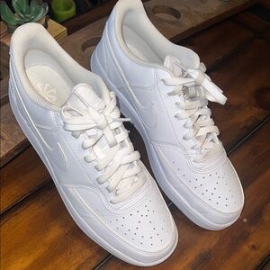 Nike Men’s Court Vision-Low Top All-White Leather Sneakers